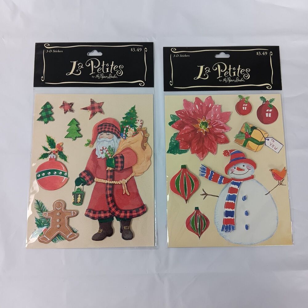 La Petites 3-D Stickers Christmas Santa Snowman Poinsettia Scrap Book Crafts New